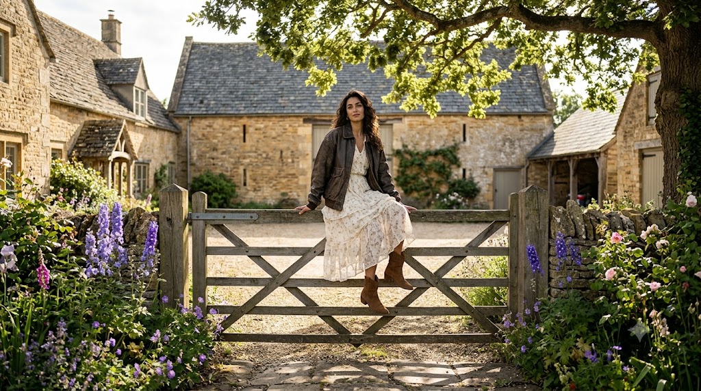 Floral Lace Prairie Dress & Distressed Leather Jacket